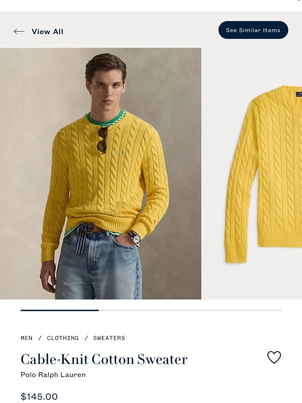 Polo Ralph Lauren Yellow Cable Knit Crewneck Sweater with Classic Blue Pony Logo